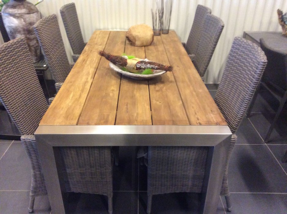 picknick Bedrijf Wafel rvs tafel met teakhout blad voor € 999.00 | DecoGarden